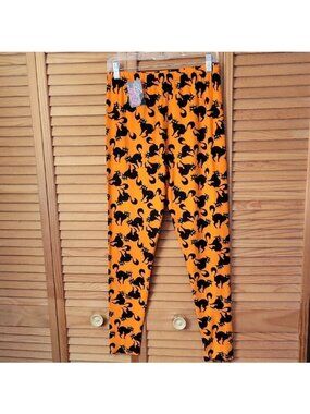 Legging Army NWT Orange Black Cat Print Halloween Leggings Plus Size 14-20